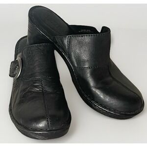 Born Black Leather Clogs Womens Comfort Slide Mule Heels Size 7